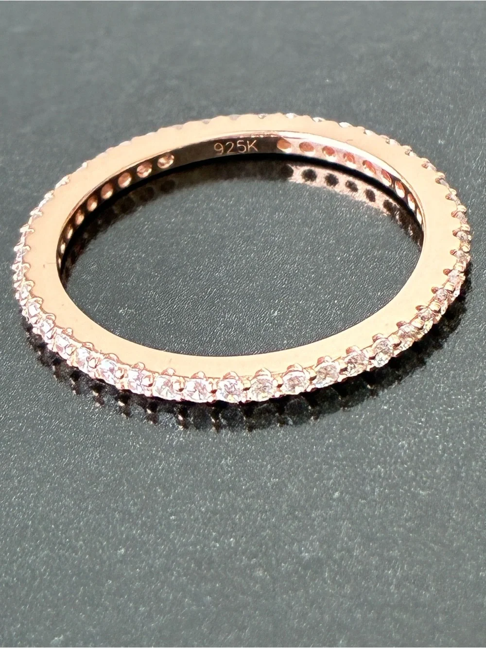 925 Sterling Silver Rose Gold Pavé Eternity Ring Sz 8